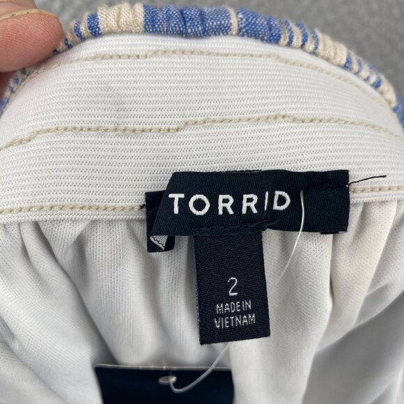 Torrid Skirt Womens 2 US 18 Plus Ivory Blue Striped Linen Pull On Above Knee NWT - Picture 5 of 11